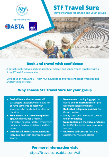 STF Travel Sure - school group travel insurance by ABTA/AXA